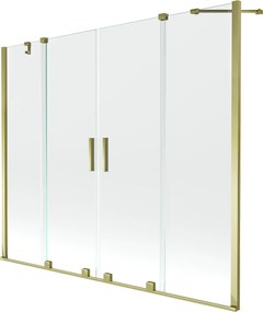 Mexen Velar Duo, 2 szárnyas eltolható kádparaván 200 x 150 cm, 8mm átlátszó üveg, arany fényes profil, 896-200-000-02-50