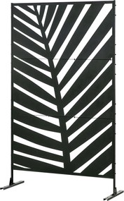 Outsunny 3 paneles helyelválasztó 122 x 198 cm Erkélyi Privát Képernyő Banánlevél Mintával Álló Partíció, 3-Paneles Acél Helyelválasztó Kerthez, Feket