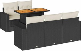 vidaXL 6 részes fekete polyrattan kerti ülőgarnitúra párnákkal