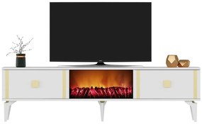 TV asztal/szekrény kandallóval Tobuvu 2 (fehér + arany) . Akció -21%. 1095521