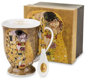 Bögre kanállal, porcelán, többszínű, 10,5x11,5x8,5, kanál, 12,5 cm Klimt: A csók