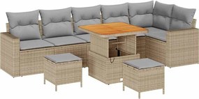 vidaXL Kerti Kanapé Szett 9 pcs Bézs polirattan