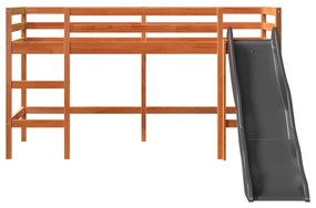 barna tömör fenyőfa gyerek-galériaágy matrac nélkül 90 x 200 cm