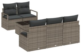 6 Részes Kerti Sofa Szett Párnákkal Szürke Polirattan, 2-Személyes Kerti Sofa Tárolóval &amp; Párnákkal Szürke Polirattan