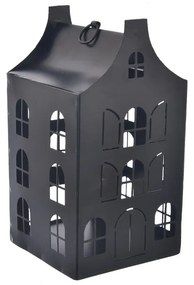 InDecor Fém gyertyatartó Domeček fekete, 10 x 10 x19 cm