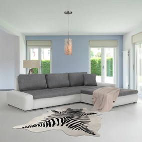 Ülőgarnitúra, műbőr fehér/szövet szürke melír, TONIKS