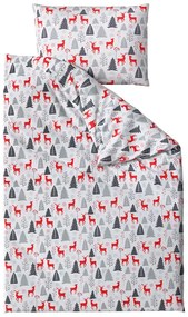 Flanel ágynemű RED DEERS AND TREES fehér Ágyneműhuzat mérete: 2 db 70 x 90 cm | 200 x 220 cm