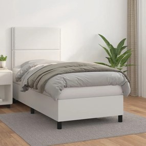 fehér műbőr rugós ágy matraccal 90 x 200 cm