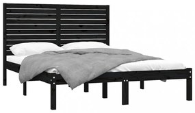 King Size fekete tömör fa ágykeret 150 x 200 cm