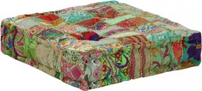 kézzel készült zöld pamut patchwork ülőpárna 50x50x12 cm