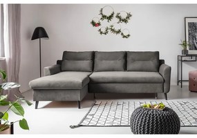 Stylish Stan sötétszürke kinyitható bársony sarokkanapé, bal oldali - Miuform