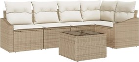 vidaXL Kerti Kanapé Szett párnával 6 pcs Beige és krém polirattan