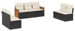 vidaXL 7 részes fekete polyrattan kerti ülőgarnitúra párnával