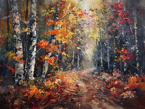 Vászonkép Canvas Tájkép Erdő Fák Ősz Ösvény Levelek 80x60