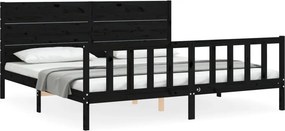 vidaXL fekete tömör fa ágykeret fejtámlával 200 x 200 cm