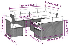 9 részes fekete polyrattan kerti ülőgarnitúra párnákkal