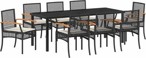 vidaXL Kert étkező szett 9 pcs Fekete polirattan