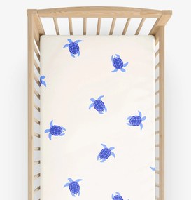 Goldea gyermek körgumis pamut lepedő kiságyba - tengeri teknősök 60 x 120 cm