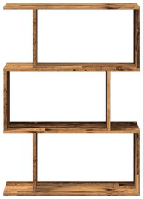 3 szintes antik fa színű fa elválasztó könyvespolc 70x24x97 cm