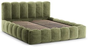 Zöld kárpitozott ágyneműtartós franciaágy ágyráccsal 200x200 cm Lupine – Micadoni Home