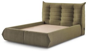 Sötétzöld kárpitozott franciaágy tárolóhellyel, ágyráccsal 160x200 cm Clothilde – Bobochic Paris