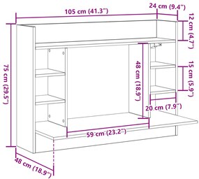 vidaXL falra szerelhető íróasztal fekete tölgy 105x48x75 cm szerelt fa