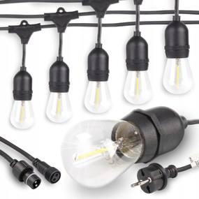 Kerti Fényfüzér Led 10M IP65 Izzók G45 1W 2700K Fekete