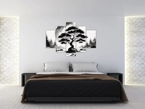 Kép – Fekete-fehér bonsai (150x105 cm)