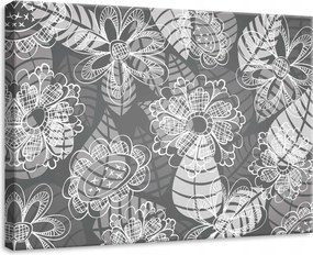 Vászonkép 70x50 Virágok virágmintás szürke fehér dekoratív nyugodt