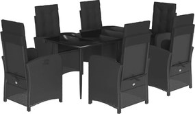 vidaXL 7 részes fekete polyrattan kerti étkezőgarnitúra párnával