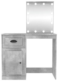 betonszürke szerelt fa pipereasztal LED-del 90 x 50 x 132,5 cm