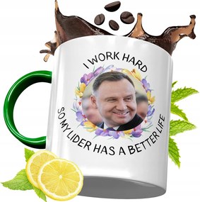 Zöld Bögre Andrzej Duda Elnök Ajándék Nyomtatott Fotóval