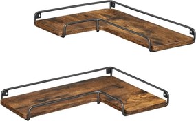 2 darabos sarok fali polc, rusztikus barna 40x29x4cm