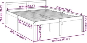 King Size fehér tömör fenyőfa ágy időseknek 150 x 200 cm