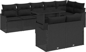 vidaXL Kerti Kanapé Szett párnával párnával 9 pcs Fekete Poly Rattan