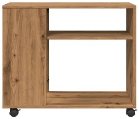 kézműves tölgy színű szerelt fa görgős kisasztal 70x35x60 cm