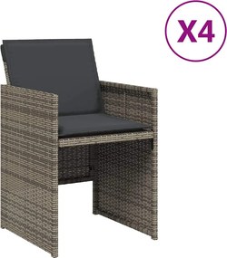 vidaXL 4 db szürke polyrattan kerti szék párnával