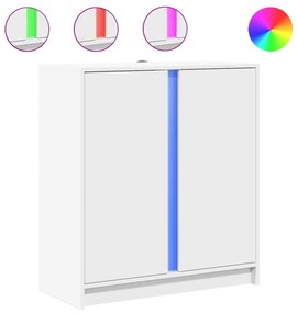 Fehér szerelt fa tálalószekrény LED-del 77 x 34 x 85 cm