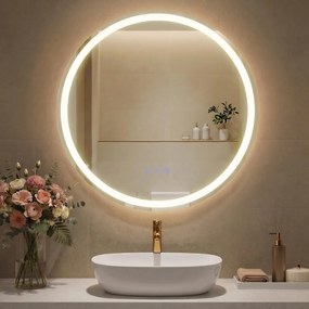 SONGMICS világító kerek fali tükör érintővezérléssel, 61 cm, felhőfehér