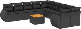 vidaXL 11 részes fekete polyrattan kerti ülőgarnitúra párnákkal