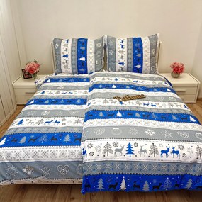 Pamut lepedők Karácsonyi kék Christmas lepedők TiaHome - 1x Párna 90x70cm, 1x Paplan 140x200cm