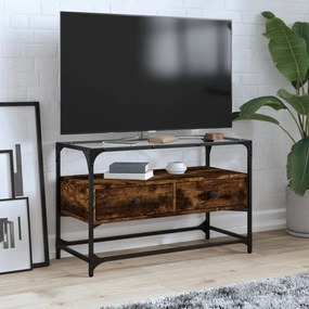 füstös tölgy szerelt fa TV-szekrény üveglappal 80 x 35 x 51 cm