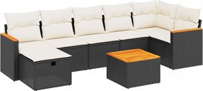 vidaXL 8 részes fekete polyrattan kerti ülőgarnitúra párnákkal