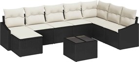 vidaXL Kanapé Szett párnával 9 pcs Fekete polirattan