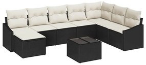 vidaXL Kanapé Szett párnával 9 pcs Fekete polirattan