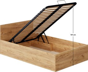 Ágy fém ráccsal és tárolóhellyel, 120x200, tölgy craft arany, DOLI