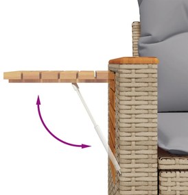 14 db Kerti kanapé szett párnákkal Bézs Poli Rattan Akácia, 4 db Kerti étkező szett párnákkal Bézs Poli Rattan Akácia