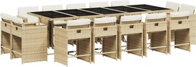 vidaXL 15 részes bézs polyrattan kerti étkezőgarnitúra párnákkal