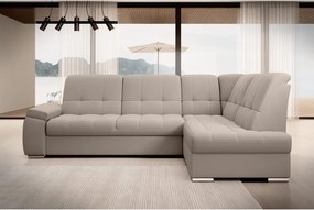 Bézs bársony kinyitható-tárolóhelyes sarokkanapé (jobb oldali-L alakú) Sado – ELTAP