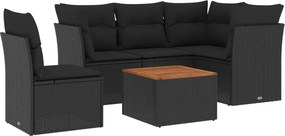 vidaXL 6 részes fekete polyrattan kerti ülőgarnitúra párnákkal